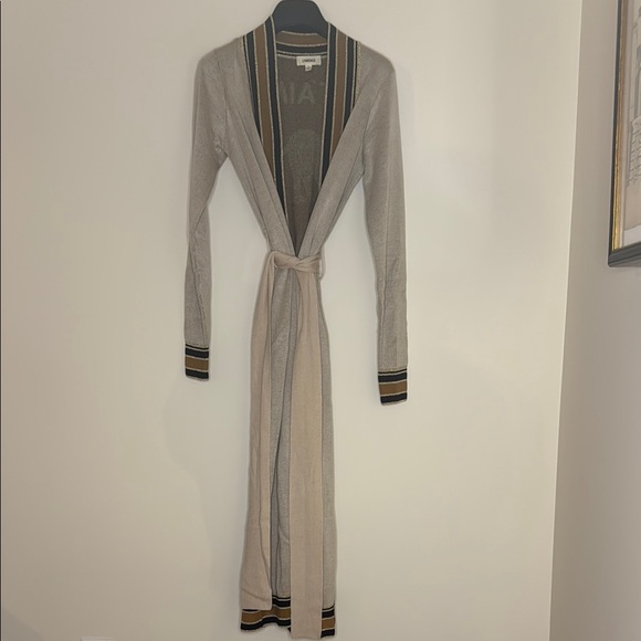 L’AGENCE Long Beige Cardigan with Striped Trim - Picture 3 of 6